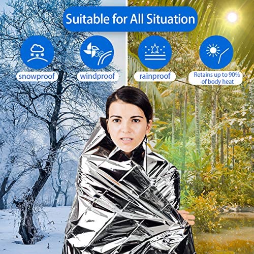 SAUS Emergency Blankets, Foil Space Thermal Blanket for Outdoor Sport, Camping, Mylar Survival Equipment First Aid Bag Kit - Image 3