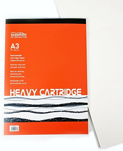 A3 Cartridge White Drawing Paper Pad - 25 Sheets - 220 GSM Heavy Weight - Ideal for Painting, Sketching and Technical Drawing. Made in UK