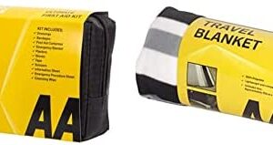 AA Ultimate First Aid Kit - AA0903 - A Family Essential for Car Home Holidays Travel Camping Caravans Office & Travel Fleece Blanket AA3423, 150cm x 120cm Black White Grey Stripes