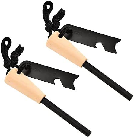 ADDLIVE Survival Fire Steel, 2 Set Magnesium Stick Fire Starter, Emergency Fire Starter Kit, Ferro Rod Fire Starter Large, Ferrocerium Stick Wooden Handle,Ignite Glow Fire Steel Outdoor Camping Living