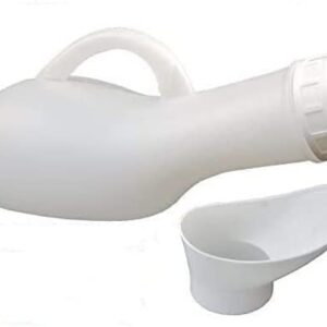 ASPIRE UK® Urine Bottle Spill Proof Unisex: Portable Urinals Screw Top Lid Pee Female Funnel Urine Bottles Container Plastic Bed Pan Car Travel 1200ml Adult Kids Night Wee Pot WC for Patients