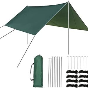 ATopoler Hammock Rain Fly Tent Tarp with Poles Large Waterproof Camping Tarp Shelter UV Protection Lightweight Tent Tarp for Camping Hiking Backpacking Outdoor Adventure(green)