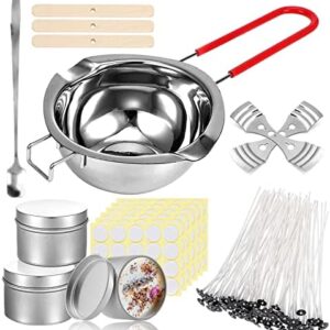 Acehome Candle Making Kit for Adult Beginners, DIY Aromatherapy Candles Starter Set Craft Maker Tools with 400ML Melting Boiler Pot, 100*Wicks, 2*3-Hole Wicks Holder, 3*2.5 Oz Pouring Tin, Silver
