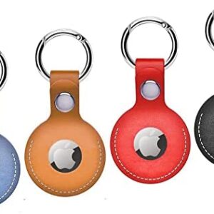 AirTags Case, PU Leather AirTags Holder Steel Key Ring, Anti-Lost Protective Cover Designed for AirTags, Tracker Keychain Loop Compatible with AirTags Item Finder Accessories, 4 Pack