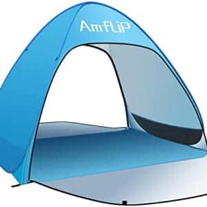 Amflip Automatic Instant Pop Up Beach Tent,Extra Large Lightweight Ventilated Sun Shelter Tent with Double Zipper Door,Storage bags for 1-3 Person,UPF 50+ for UV Waterproof Windproof Sun Shade