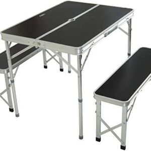 Andes Black Aluminium Folding Portable Camping/Picnic Outdoor Table & Stool Chair Set