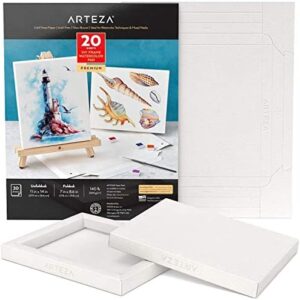Arteza Watercolour Paper Pad, Foldable Canvas Artist Paper, 17.8 x 21.8 cm, 20 Sheets, Heavyweight, 140 lb, 300 gsm, Acid-Free, Wood Pulp DIY Frames for Painting & Mixed Media Art