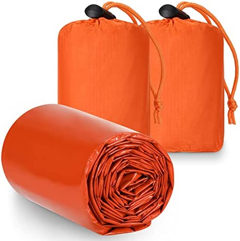 Awroutdoor Survival Sleeping Bag, 2pcs Emergency Bivvy Bag, Lightweight Waterproof Emergency Thermal Blankets PE Aluminum Film Survival Camping Gear for Camping, Hiking, Outdoor Activities