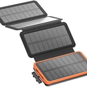 BRENCIL 26800mAh Solar Power Bank - Solar Charger with 4 Solar Panels 3A Fast Charging 3 Outputs Portable Phone Charger External Battery Pack for Phones Tablets Camping
