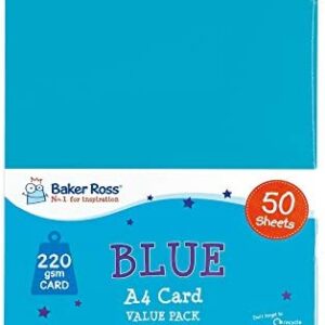 Baker Ross A4 Blue Coloured Card (220gsm) Value Pack (Pack of 50), Perfect for Children Art & Craft Activities, Collage and Model Making