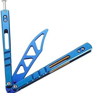 CS Folding Training Camping Tools Safe Durable Practice Tool No Edge Blade with Hole,Purple and Blue Laser Design