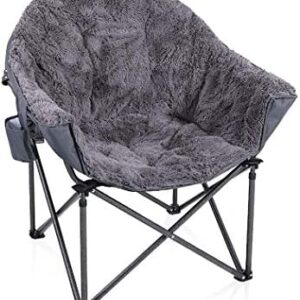 Camping Folding Moon Chair, ALPHA CAMP Oversized Comfy Saucer Plush Moon Chairs with Portable Carry Bag For Camping, Garden, Fishing - Support 160kg, Grey
