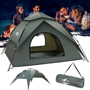 Camping Tent, 2 in 1 Double Layers 2-3/3-4 Man Tent 4 Seasons Waterproof Instant Tent Portable Ultralight Family Dome Tent for Backpacking Hiking, Removable Outer Tarpaulin