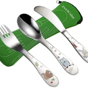 Childrens Cutlery Set, Portable Fork Knife Spoon Kit Stainless Steel Travel Cutlery Set with Case for Camping Picnic School Home3pcs