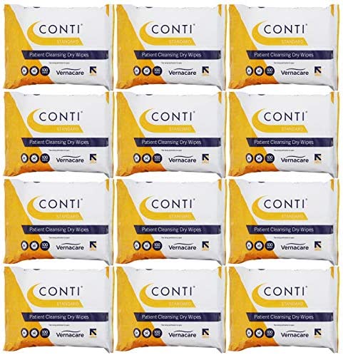 Conti Standard - Patient Cleansing Dry Wipes, Every Day Universal Use Cleaning Cloths, Wipe Size 26cm x 20cm, 100 Wipes Per Pack - 12 Pack