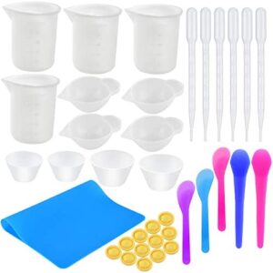 Coopay Silicone Resin Mixing Cups Kit- 100ml Silicone Measuring Cups, Silicone Mixing Cups, Transfer Pipettes, Finger Cots, Silicone Stir Stick and Silicone Mat for Art Making Handmade Craft