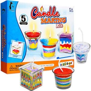 DIY Candle Making Kit, Candle Making Supplies Craft Kit, Arts and Crafts Set Includes 5 Bags of Colored Wax, 3 Glass Containers, 3 Wicks, 3 Wick Holders