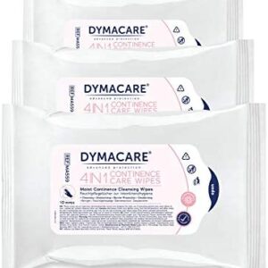 DYMACARE 4 in 1 Continence Care Wipes 10’s | Adult Scented Premium Incontinence Cloths | Skin Cleansing Wipes with Barrier Protection | 3 Packs of 10 Wipes (30 Wipes