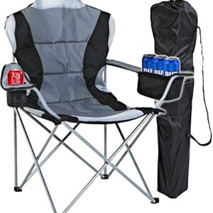 Dawsons Living DELUXE CAMPING CHAIR High Back Portable Folding Fishing Chair, Luxury Padded Seat, Heavy Duty Steel, Armrest, Lightweight, Outdoor Garden with Cup Holder and Cooler Bag