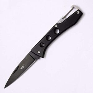 Deluxe UK Legal Non-Locking EDC Folding Wharncliffe Pocket Knife with Black Steel Ambidextrous Handle 2.5" Blade & Carabiner Hanging Clip