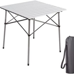 EVER ADVANCED Folding Camping Table with Aluminium Roll Up Table Top Foldable Garden Table 4 People Compact Table with Carry Bag for Camping Picnic Backyards BBQ, Silver
