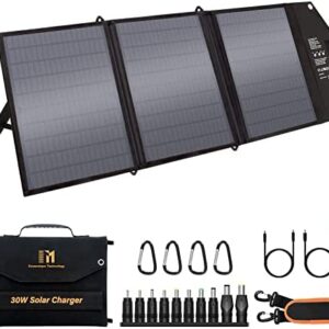 Ecosonique 30W Foldable Solar Charger, Portable Solar Panel with QC 3.0, USB Port & 18V DC Output (10 Connector), IPX4 Waterproof Monocrystalline Solar Panel Charger for Phone Powerbank Camping Hiking