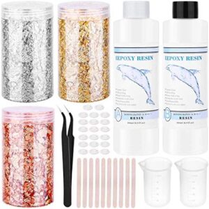 Epoxy Resin Kit for Jewelry Art and Craft, Flasoo Crystal Clear Casting Resin with Gold Flakes