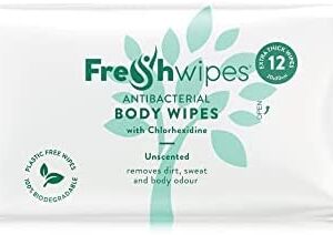 FRE SHWIPES Fragrance Free/Unscented Large Antibacterial & Biodegradable Chlorhexidine Body Wipes for Adults