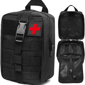 First Aid Tactical Waist Bags, Survival Kit Bag Multifunctional Outdoor Sports for Camping Hiking Cycling Climbing and Travel with Carabiner, Black, black, No