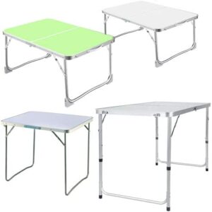 Folding Camping Table, Aluminium Foldable Portable Picnic Table for Outdoor Indoor Kitchen Garden Party Compact Small BBQ Picnic Table, 60x40x26cm, White, With Carry Handle