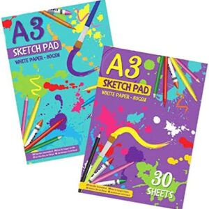 GOLTA Sketch Pad A3 White Paper 30 Sheets Drawing Doodling 80 GSM Art Tasks Pencils Pens Water Colors Art and Craft Supplies Stationery School Home Artist Paper Assorted Color (Pack of 1)