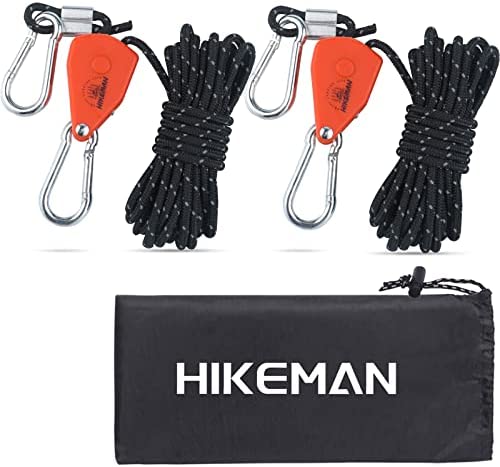 HIKEMAN Tent Guy Ropes with pulley - 4mm Reflective Cord Tent Guide Rope with Aluminum Adjuster for Outdoor Camping Hiking Awning Tents (Black)