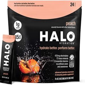 Halo Hydration Peach - Electrolyte Drink Powder Sachets - Dietary Supplement, Rich in Vitamin C & Zinc, Complete Hydration - Keto, Vegan & Low Calorie - 24 x Sachets