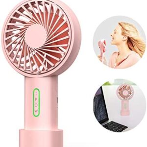 IPOW Mini Handheld Fan Personal Portable Fan 3 Speed Adjustable Angle Removable Base Lanyard USB Recharging Battery Operated Small Desk Cooling Face Fan for Home Camping Disney Travel Peach Pink