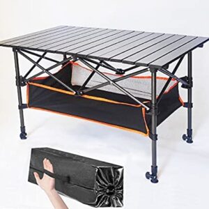 ITTE Portable Aluminum Folding Camping Table Lightweight Outdoor Roll Up Camping Picnic BBQ Desk laptop Banquet Table with Storage Bag- Adjustable the Height of Any Leg（95x55 cm)