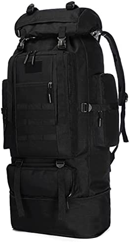 KSIBNW 80-100L Camping Rucksack,Water Resistant Trekking Rucksack,Military Tactical Backpack,Large Capacity Expansion Backpack for Camping Hiking Outdoor Sports Black
