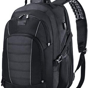Laptop Backpack, Extra Large 17 Inch Business Travel Rucksack with USB Charging Port Earphone Hole, Durable Water Resistant Work Computer Backpack College/High School Bags for Men/Women/Boys, Black