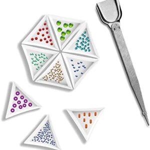 MOSKOS 10pcs White Triangle Bead Sorting Trays and 1pcs Silver Color Handy Tweezer with Scoop