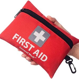 Mini First Aid Kit, 92 Pieces Small First Aid Kit - Includes Emergency Foil Blanket, Scissors for Travel, Home, Office, Vehicle, Camping, Workplace & Outdoor (Red)
