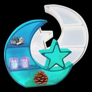 Mini Moon Star Shelf Mold Silicone Crescent Jewelry Organizer Tray Resin Mould DIY Art Crafts Decorative Display Stand Trinket Holder for Epoxy Resin Casting Home Decoration Gift