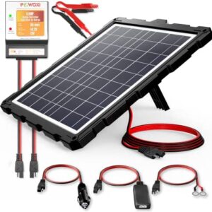 POWOXI-Upgraded-20W-Solar-Battery-Charger-Maintainer, External Smart 3-Stages PWM Charge Controller, 12V Solar Panel Trickle Charging Kit for Car, Marine, Motorcycle, RV, etc