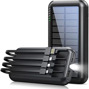 Power Bank 26800mAh, Portable Charger Usb c 4 Output 3 Input and Flashlight 4 LED Indicator, Phone Charger Power Bank with 4 Cables, Solar Charger Outdoor for Mobile Phones, Tablet, Camping