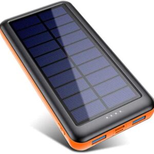 Pxwaxpy Solar Power Bank 26800mAh, Solar Charger 【Type C & Micro USB Input】 High Capacity Portable Charger Fast Charge External Battery Pack with 2 Outputs Compatible for Smartphones, Tablets and More