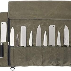 QEES Chefs Knife Roll Bag 11 Slots, Heavy Duty Waxed Canvas Knife Bag, Waterproof Knife Case for Camping, Hiking, Multi-function Tool Roll Bag