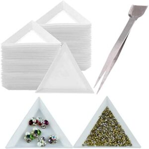 Qingsi 41 PCS/Set Plastic Triangle Sorting Trays Triangle Beads Plate Painting Pigment Tray White Art Storage Plate Jewellery Triangle Tray with Handy Tweezer with Scoop for Craft and DIY Needs