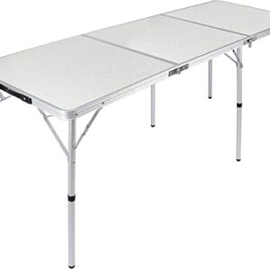 REDCAMP 6ft 1.8m Folding Camping Table, Portable Large Sturdy Lightweight Tri-fold Outdoor Table with Adjustable Heights Aluminum Legs, Compact for Picnic Garden BBQ, White