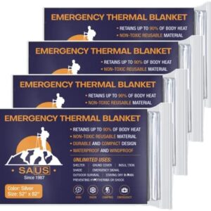 SAUS Emergency Blankets, Foil Space Thermal Blanket for Outdoor Sport, Camping, Mylar Survival Equipment First Aid Bag Kit