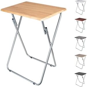 SG TRADERS Side Folding Coffee Table, Small TV Snack Tray for Eating, Sofa Laptop Desk, Outdoor Foldable Camping Tables, Natural Wood Colour, L48 x W38 x H66 CM