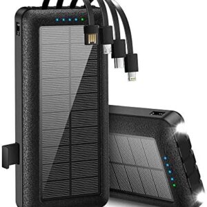 Solar Power Bank 30000mAh, Portable Phone Charger High Capacity Fast Charge with 2 Outputs & LED Flashlight, USB C Quick Charge Waterproof iPhone Charger（Black）