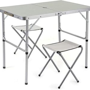 Sunkorto 2-Person Folding Picnic Table with 2 Stools 0.9M Aluminum Alloy Utility Table Chair Set Heights Adjustable Portable for Outdoor Camping Dining BBQ Party